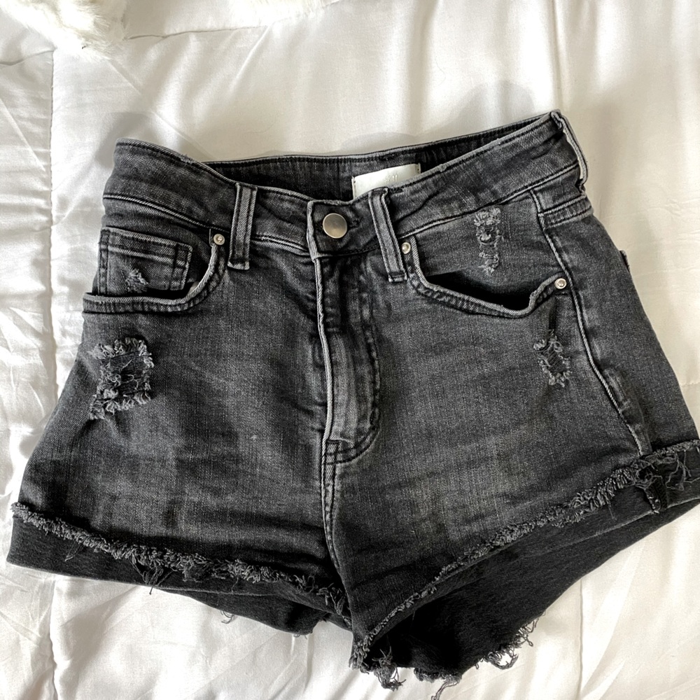 H&M Black Distressed Jean Shorts